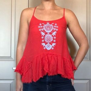 Mahina Red Embroidered High-Low Tank Top